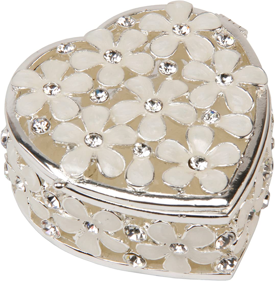 Silver Plated Heart Flower Trinket Box 15371