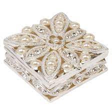 Silver Plated Pearl Square Trinket Box 15173