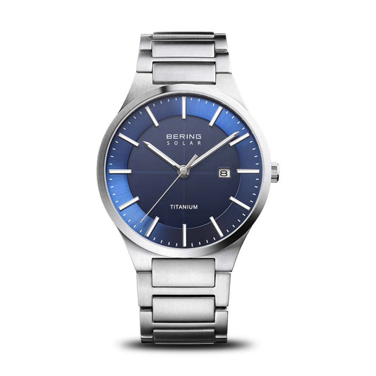 Bering Men's Titanium Watch| Solar | brushed silver | 15239-777