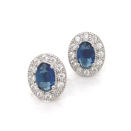 Sterling Silver Sapphire CZ Pavé Stud Earrings SE156