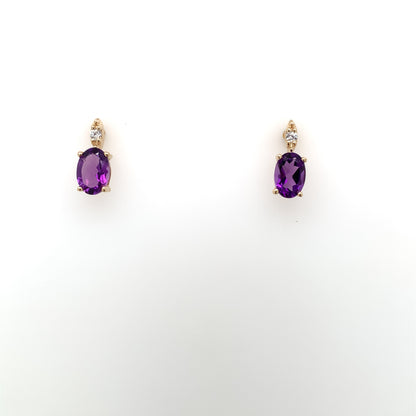 9ct Gold Amethyst CZ Stud Earrings GEX146