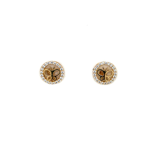 9ct Gold CZ Butterfly Stud Earrings GEZ754