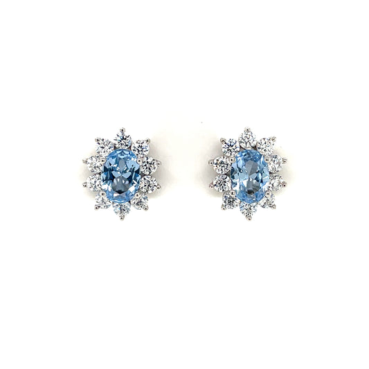 Sterling Silver Aqua CZ Cluster Stud Earrings SE159/AQ