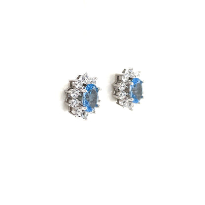 Sterling Silver Aqua CZ Cluster Stud Earrings SE159/AQ