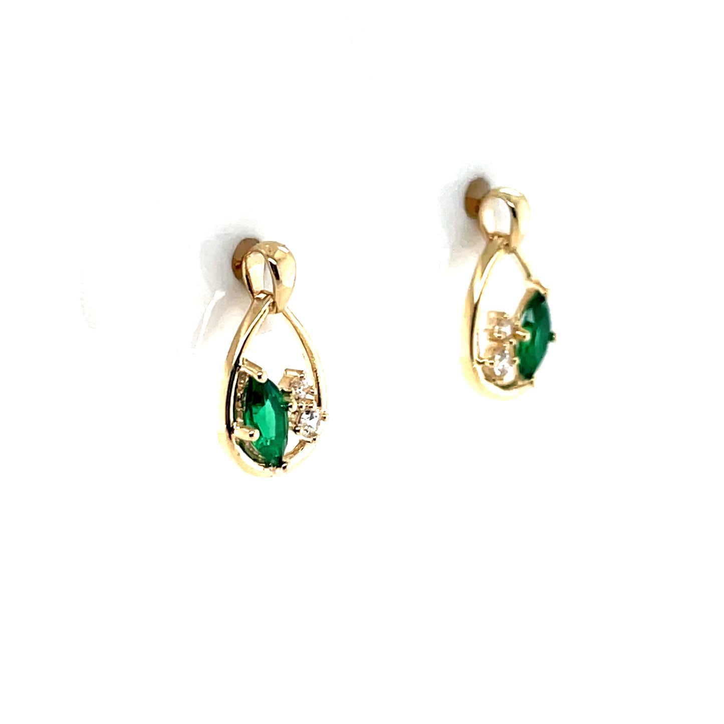 9ct Gold Syn Emerald & CZ Teardrop Stud Earrings GEE68