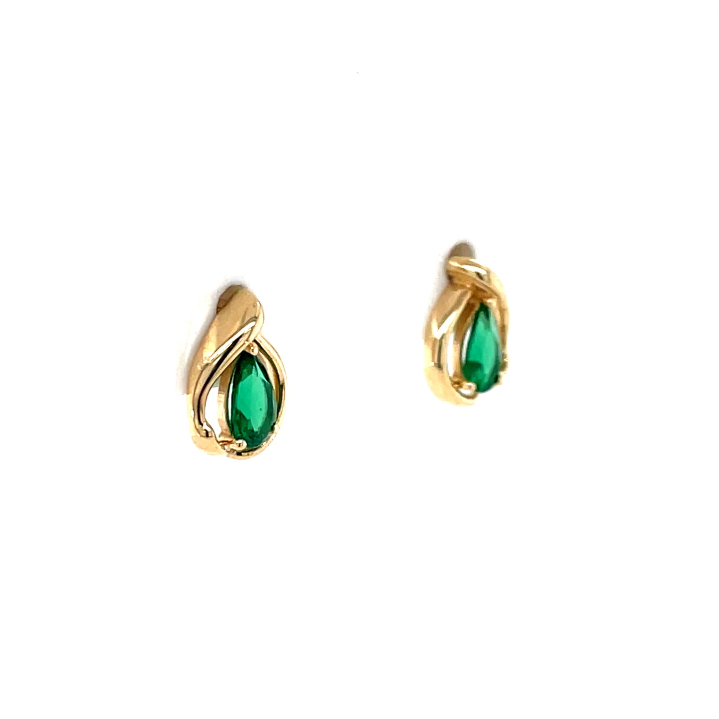 9ct Gold Syn Emerald Teardrop Stud Earrings GEE69