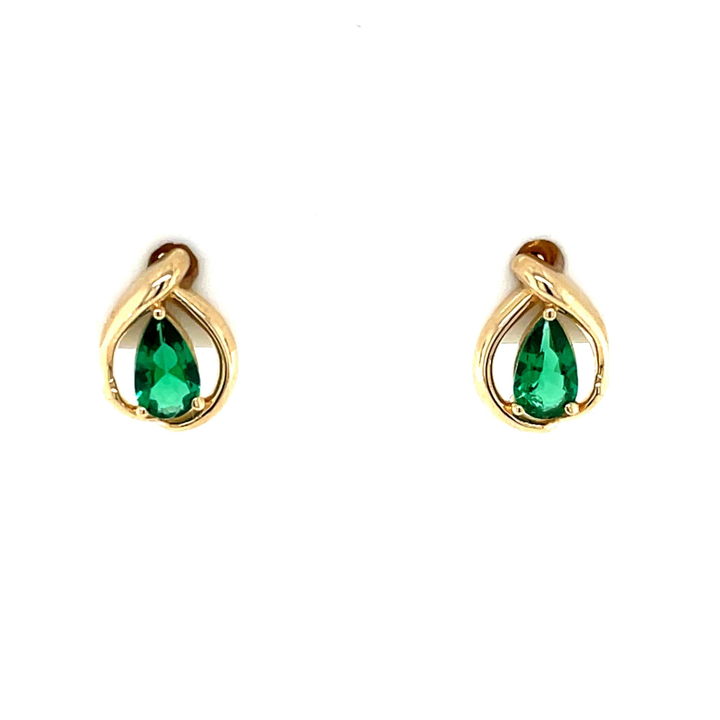 9ct Gold Syn Emerald Teardrop Stud Earrings GEE69