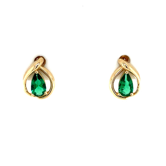 9ct Gold Syn Emerald Teardrop Stud Earrings GEE69