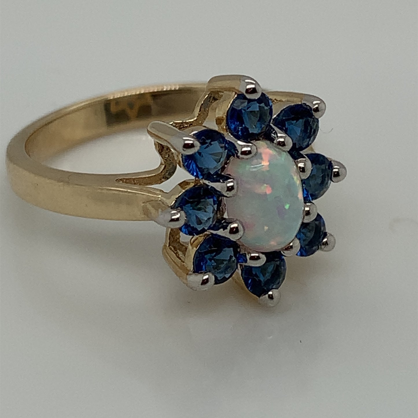 9ct Gold Created Opal & Sapphire Oval Cluster Ring