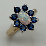 9ct Gold Created Opal & Sapphire Oval Cluster Ring