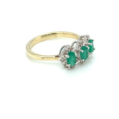 9ct Gold Emerald & Diamond 3 Halo Ring GRE119