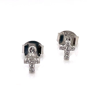 Silver Tiny CZ Cross Stud Earrings SE24301