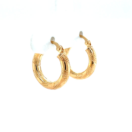 9ct Gold 10mm Small Banded Hoop Earrings GE1050