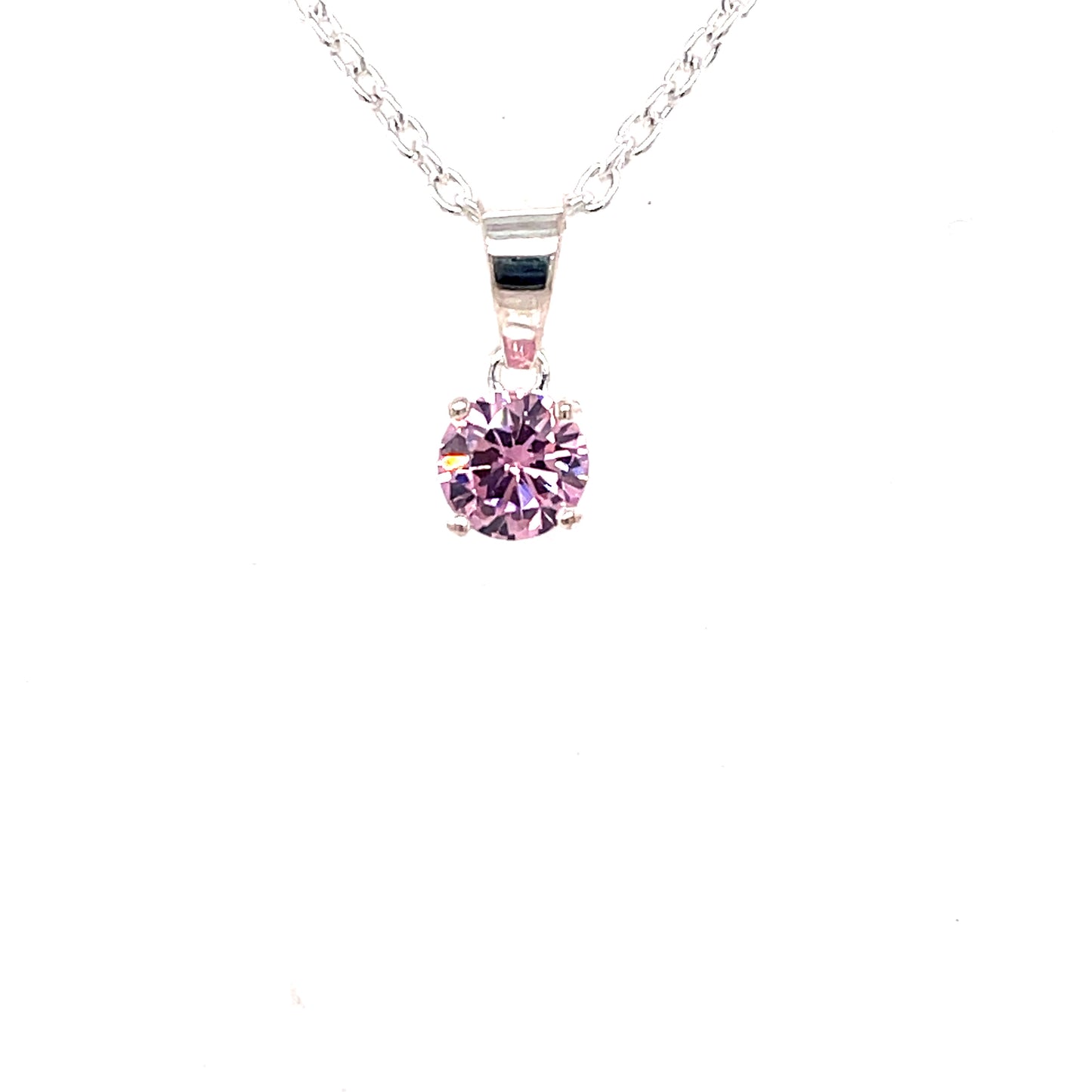 Sterling Silver 5mm Pink CZ Pendant 203P