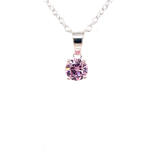 Sterling Silver 5mm Pink CZ Pendant 203P