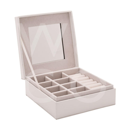 White Leatherette Square Jewellery Box 21-3342