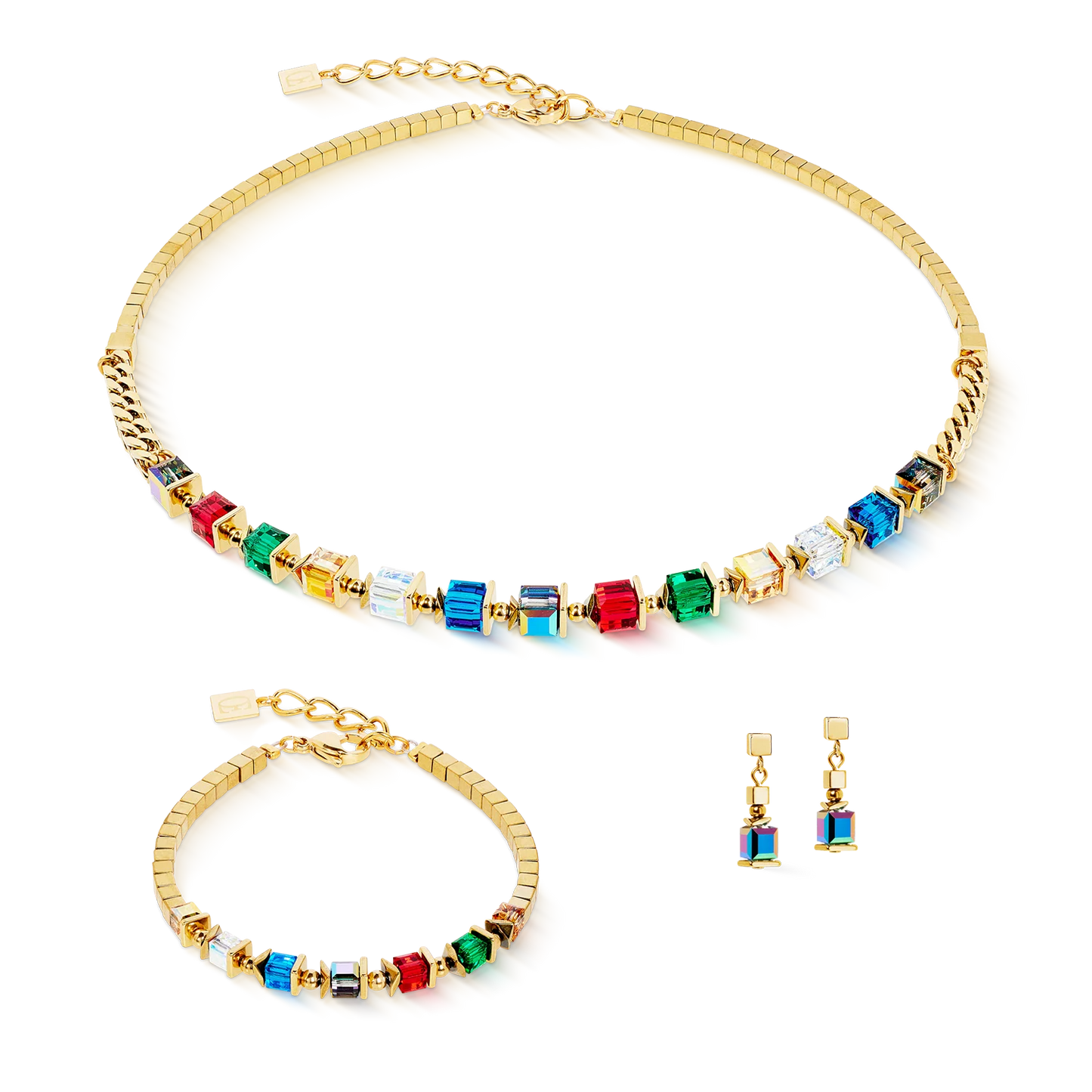 COEUR DE LION  Necklace Sparkling Cubes Fusion Chain gold-multicolour 2100101516