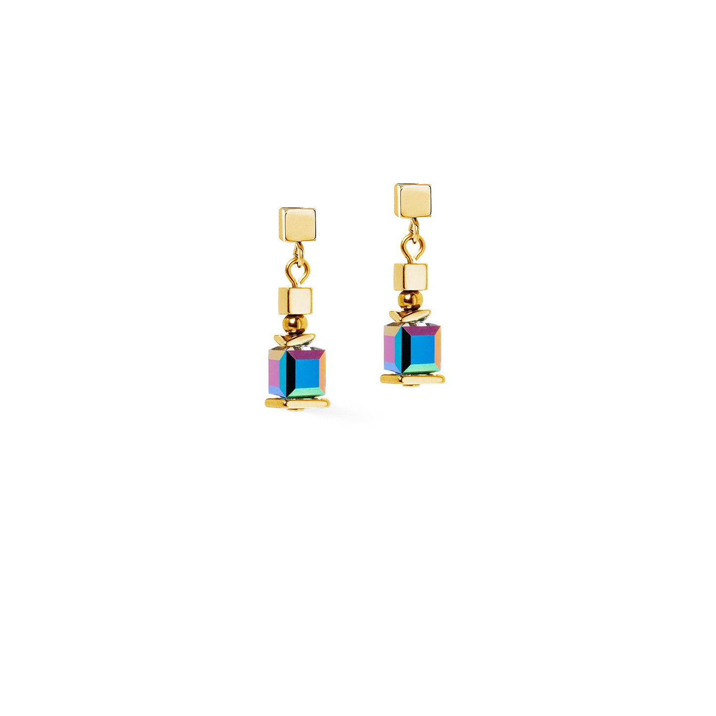 COEUR DE LION Earrings Sparkling Cubes Fusion Chain gold-multicolour 2100211516