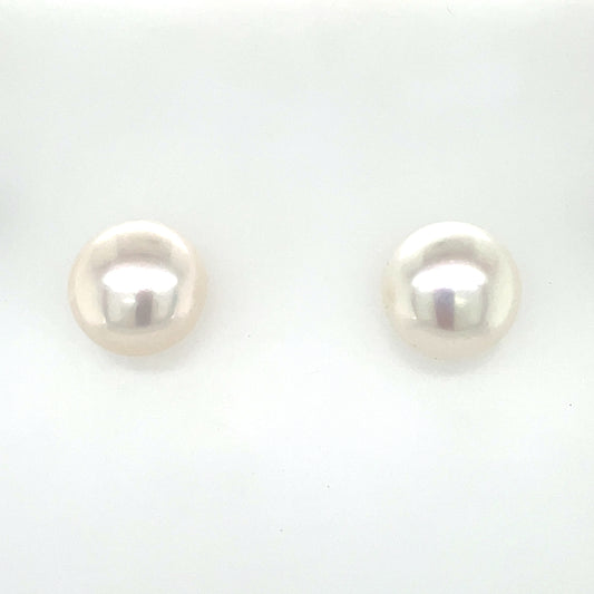 9ct Gold 11mm Bouton Freshwater Pearl Earrings GEP377