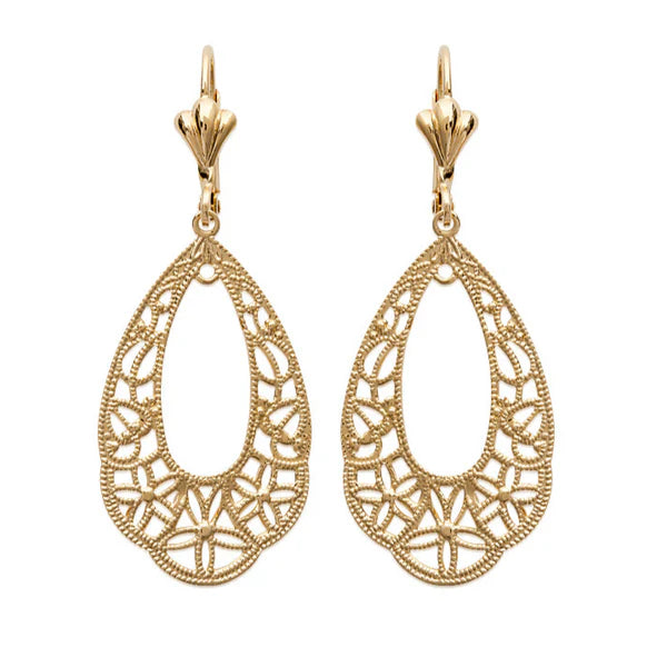 Amèlie 18ct Gold-Plated Floral Filigree Drop Earrings 1513600