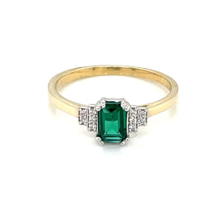 9ct Gold Emerald Green CZ Deco Style Ring GRE130