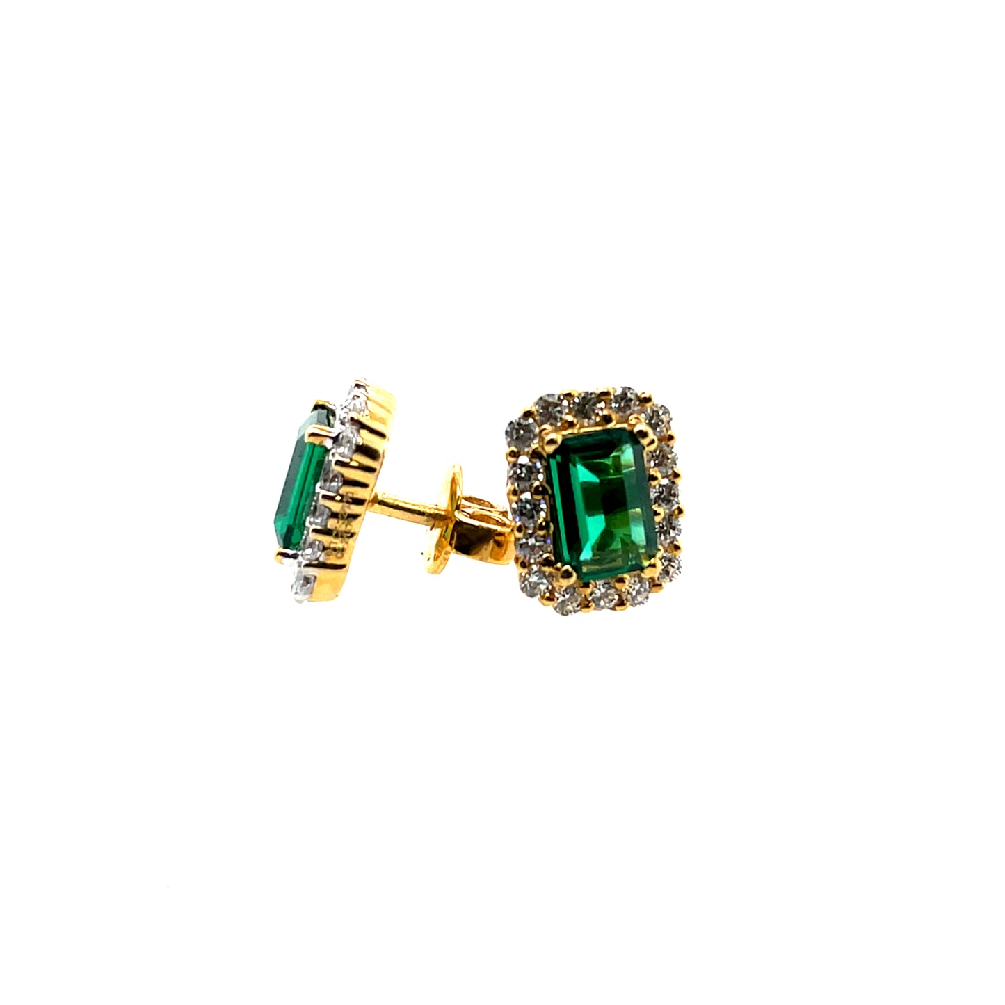 9ct Gold Emerald CZ Rectangular Halo Stud Earrings GEE67