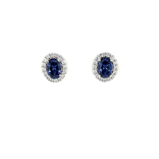 9ct White Gold Sapphire CZ Oval Cluster Stud Earrings GES112