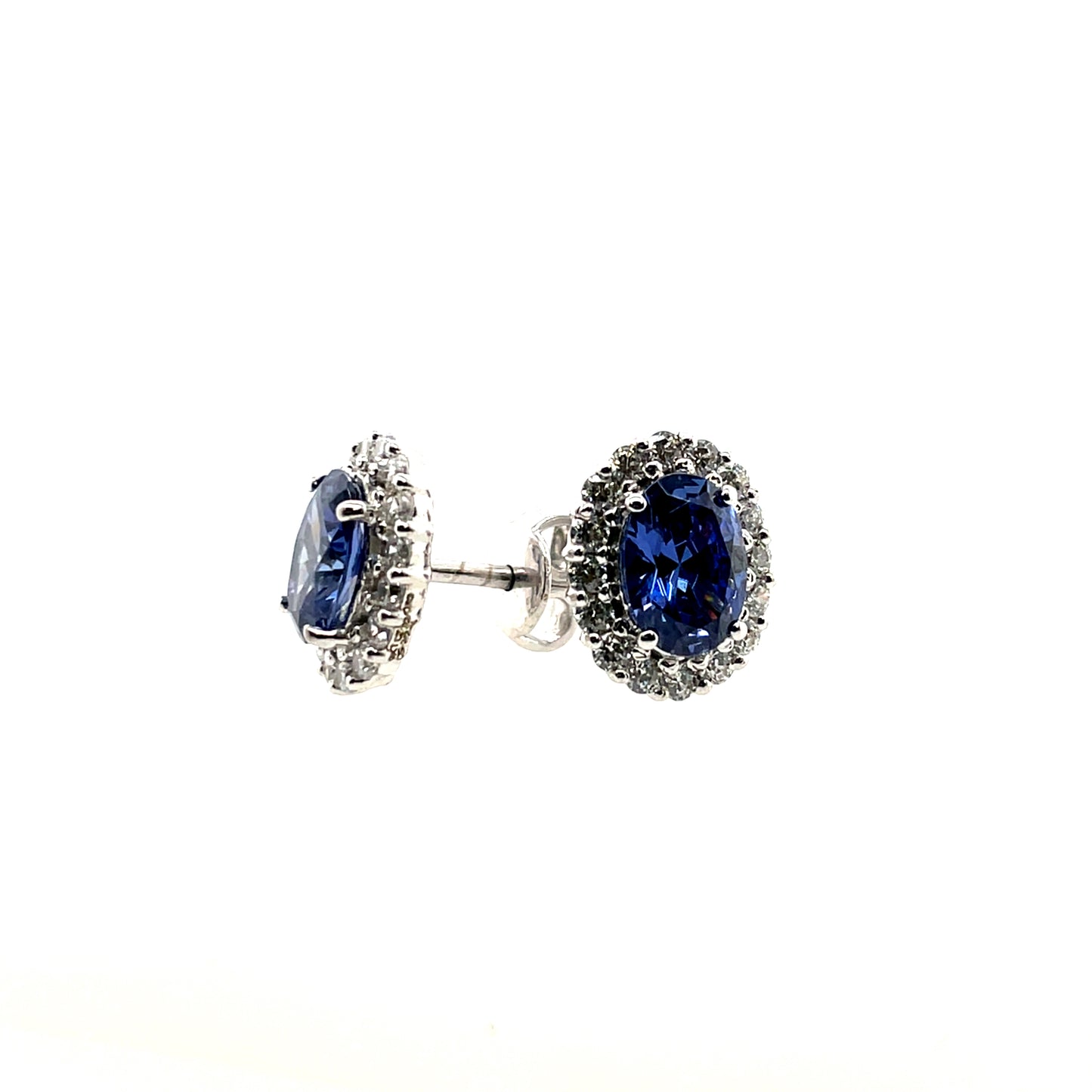 9ct White Gold Sapphire CZ Oval Cluster Stud Earrings GES112