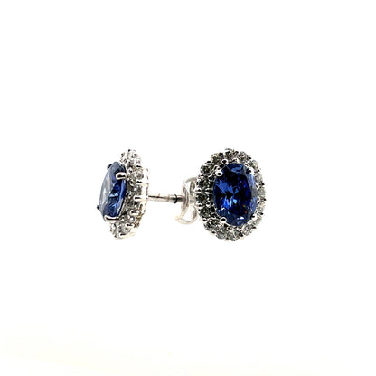 9ct White Gold Sapphire CZ Oval Cluster Stud Earrings GES112
