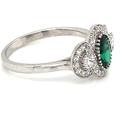 9ct White Gold Emerald Green CZ Ring GRE129