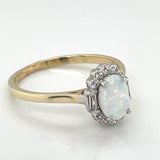 9ct Gold Created Opal CZ Deco Style Ring GRL56