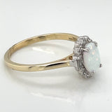 9ct Gold Created Opal CZ Deco Style Ring GRL56