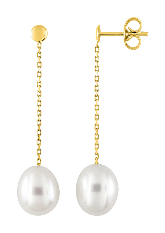 9ct Gold Pearl & Chain Drop Earrings GEP374