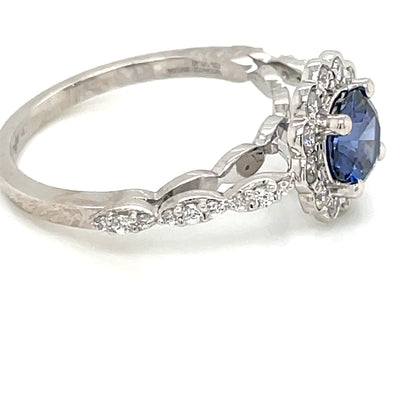 9ct White Gold Sapphire Blue CZ Deco Style Ring GRS246