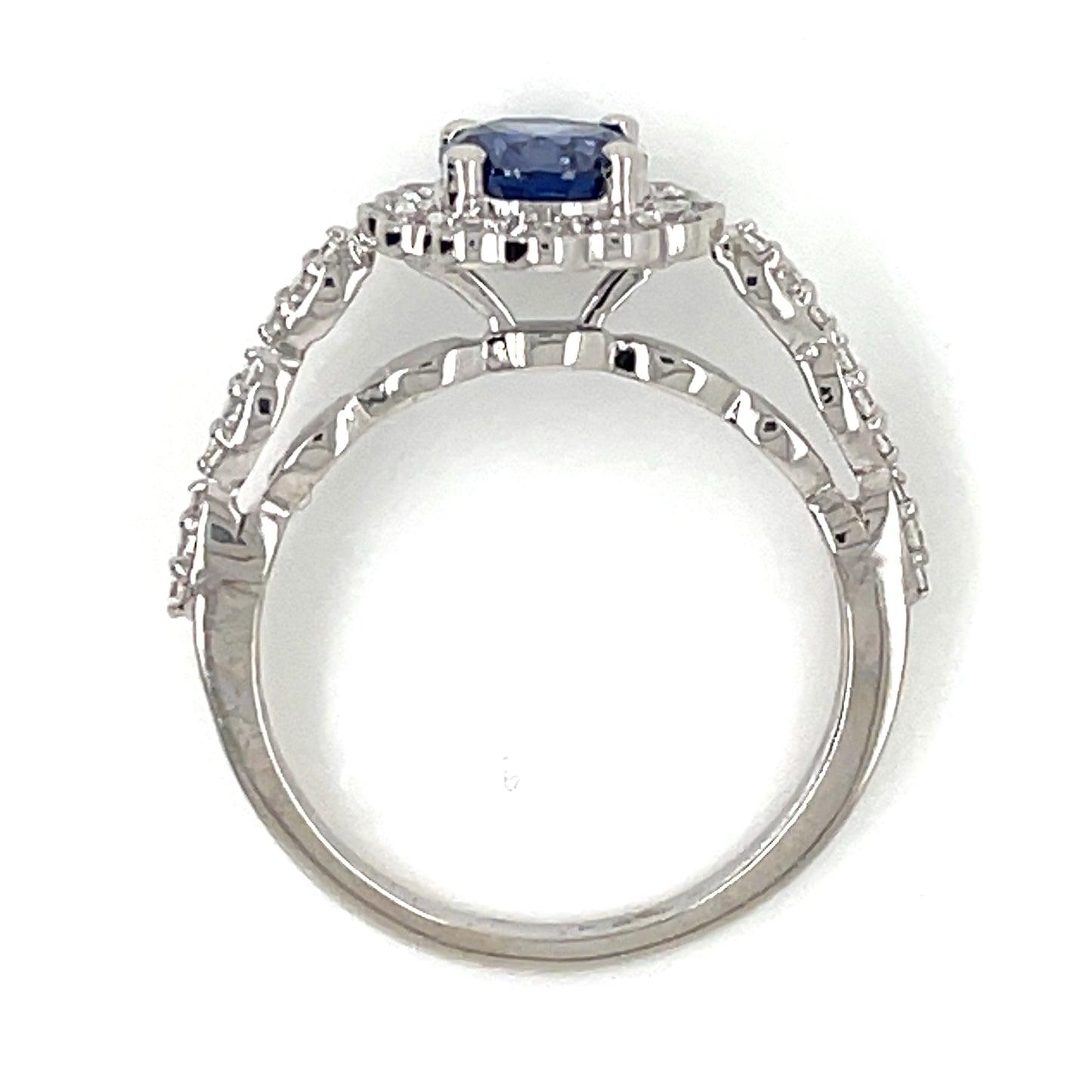 9ct White Gold Sapphire Blue CZ Deco Style Ring GRS246