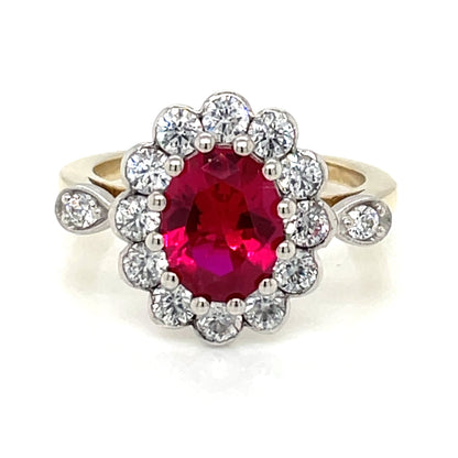 9ct Gold Ruby Red CZ Deco Style Cluster Ring GRR137