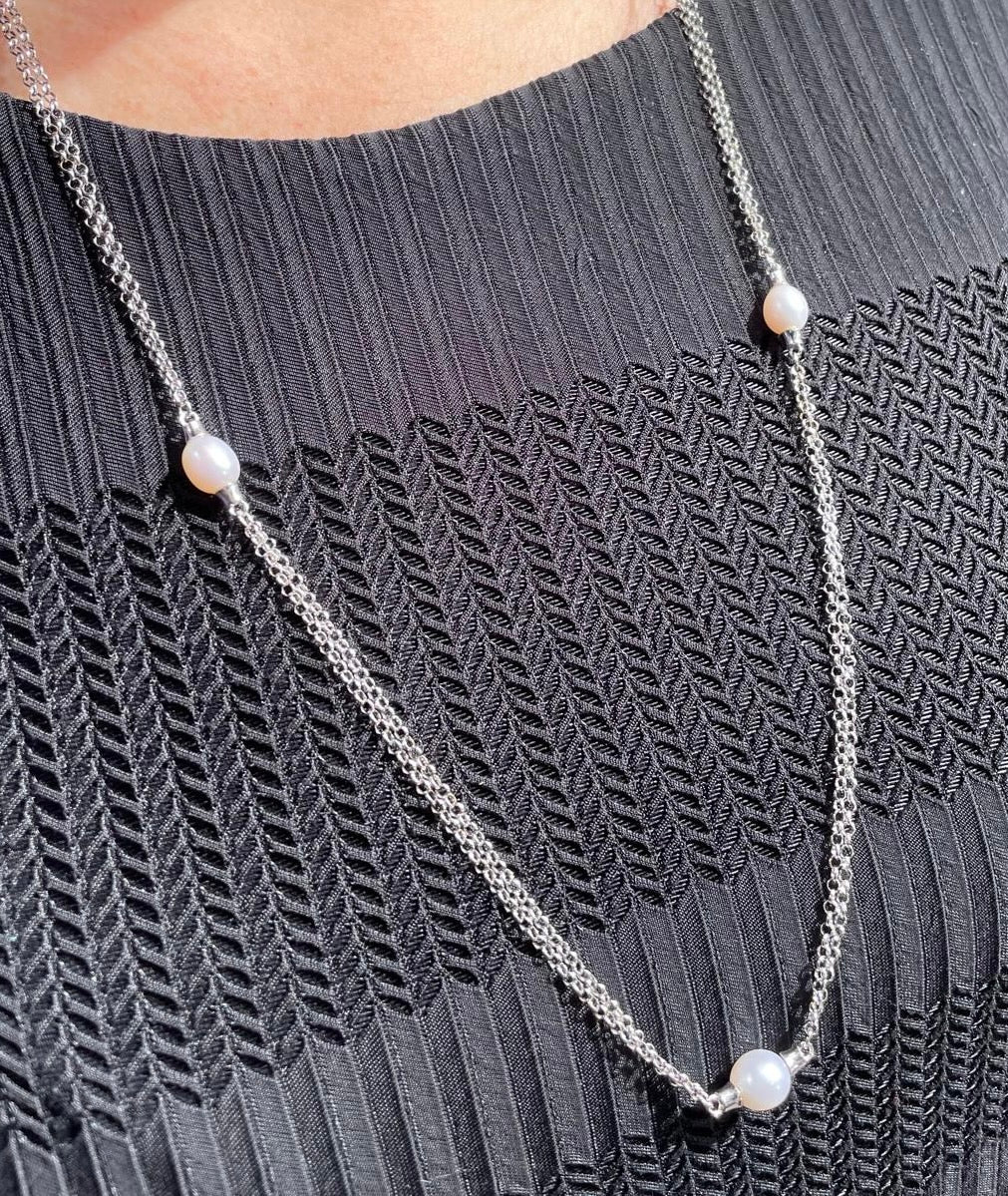 Sterling Silver Italian Freshwater Pearl Chain Necklace JES169N
