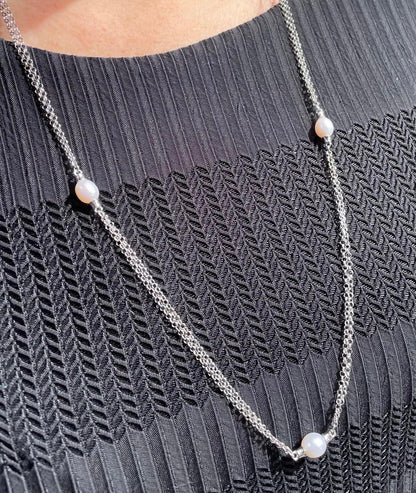 Sterling Silver Italian Freshwater Pearl Chain Necklace JES169N