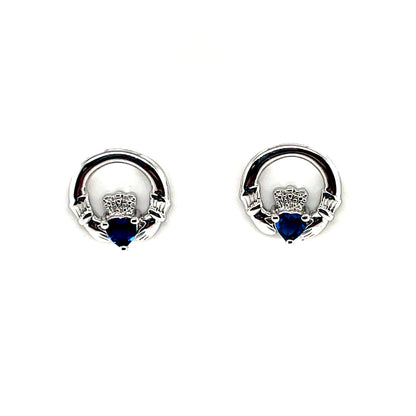 Silver Claddagh Sapphire CZ Stud Earrings SE304/S