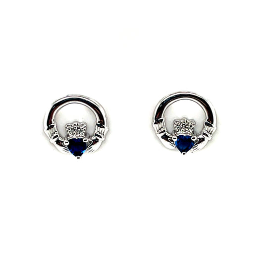 Silver Claddagh Sapphire CZ Stud Earrings SE304/S