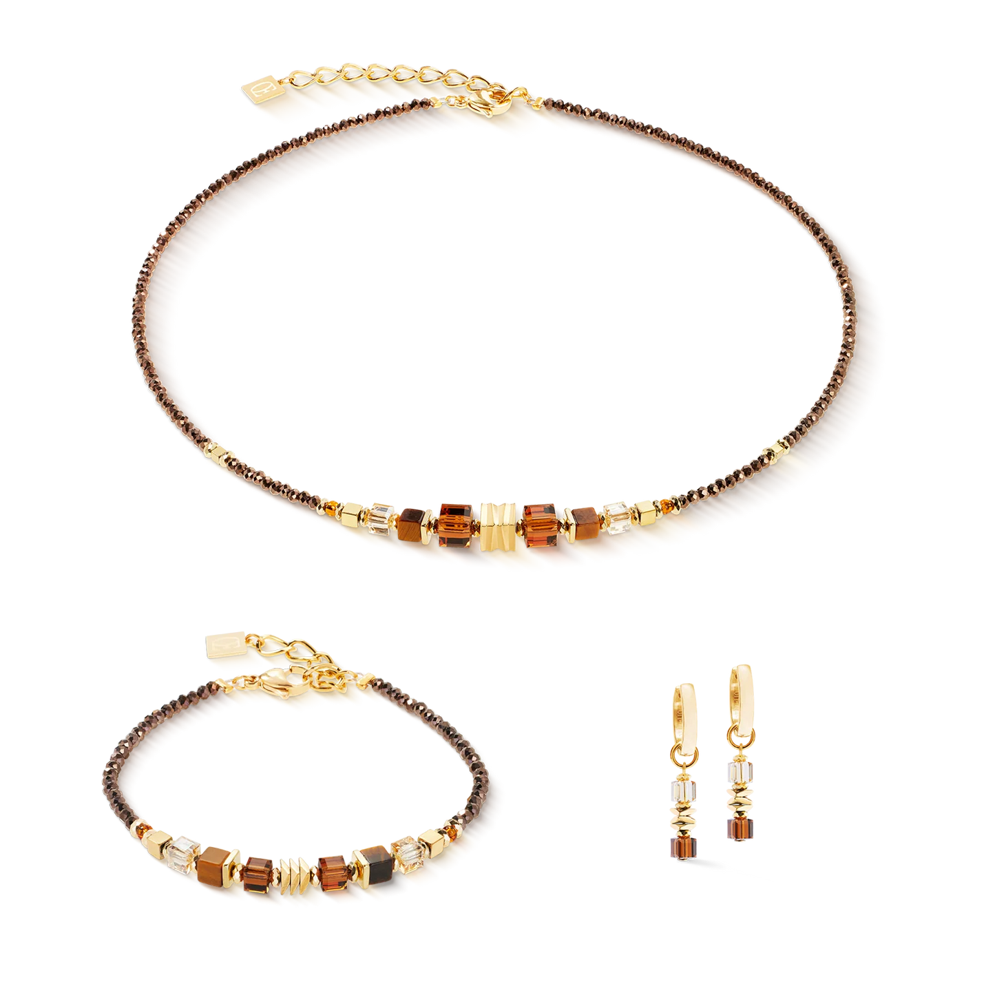 COEUR DE LION  Necklace Wave Cube Flow gold-brown 3044101116