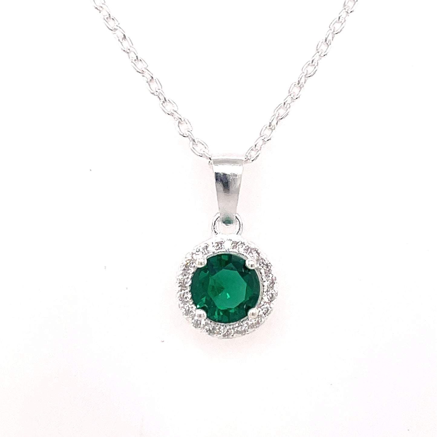 Sterling Silver Green CZ Halo Pendant 305EM