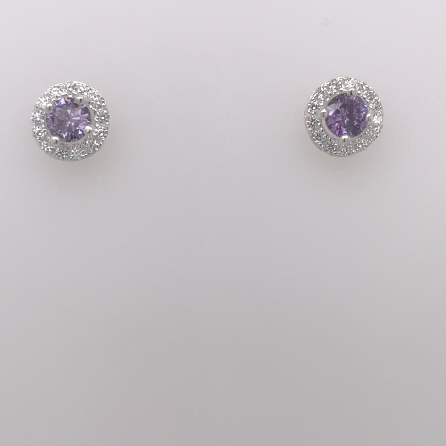 Silver Amethyst CZ Halo Stud Earrings 305AM