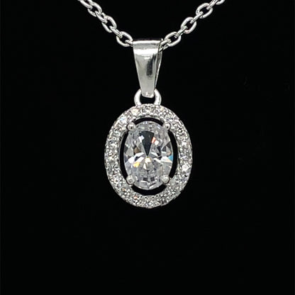 Sterling Silver CZ Oval Cluster Pendant 307CZ