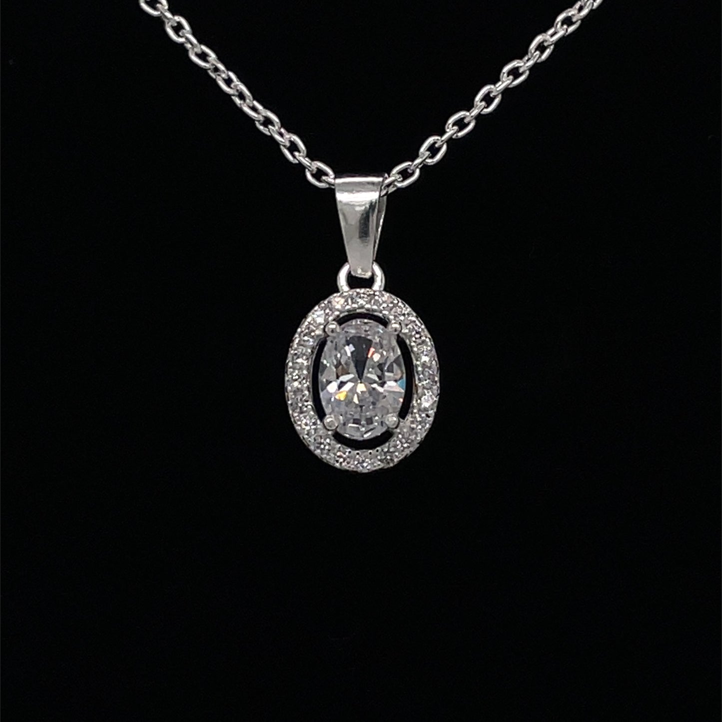 Sterling Silver CZ Oval Cluster Pendant 307CZ