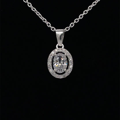 Sterling Silver CZ Oval Cluster Pendant 307CZ