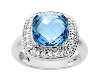 Silver Aqua CZ Cushion Cocktail Ring 307810.6