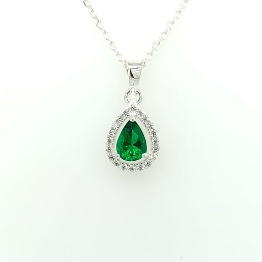 Sterling Silver Green CZ Teardrop Pendant