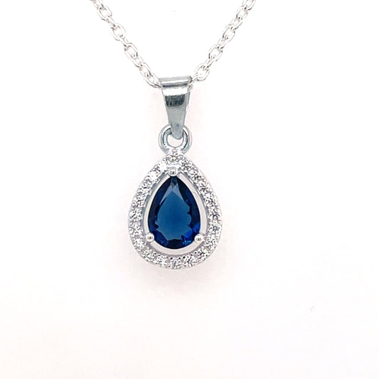 Sterling Silver Blue CZ Teardrop Pendant 308/S