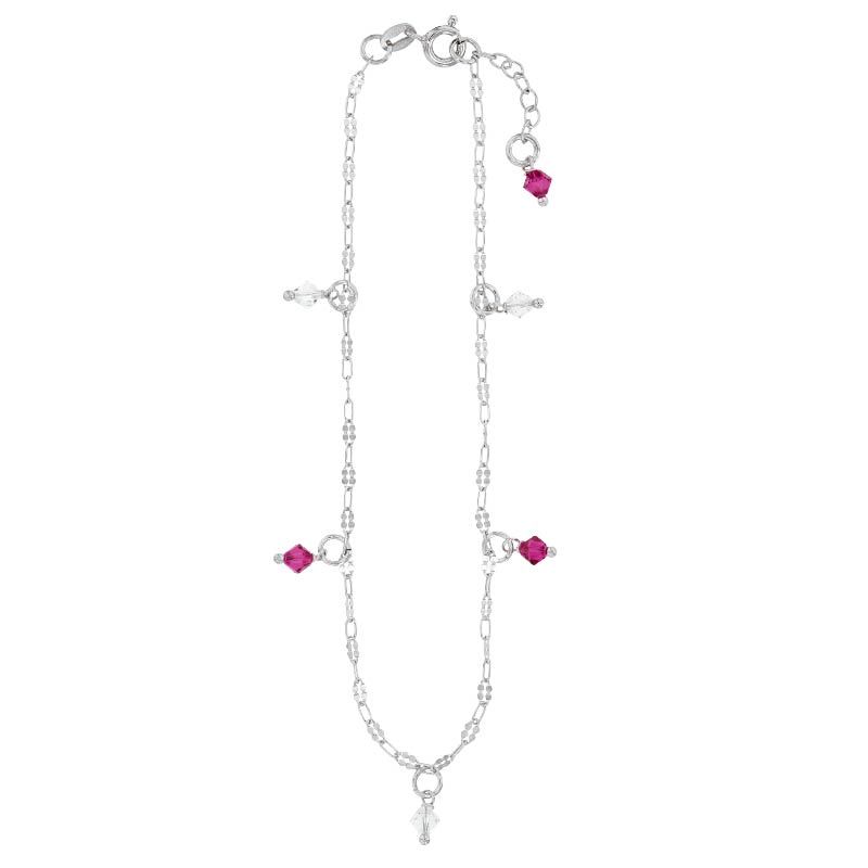 Silver Anklet with Fuchsia Beads 311413